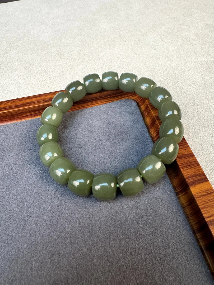 新疆天然和田玉且末料竹筒手串12mmFY0004