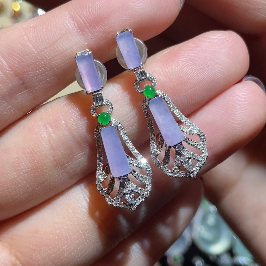 翡翠耳饰18K金镶嵌无事牌耳坠