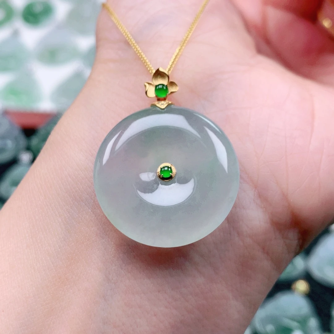 翡翠18K金镶嵌吊坠(不含链)