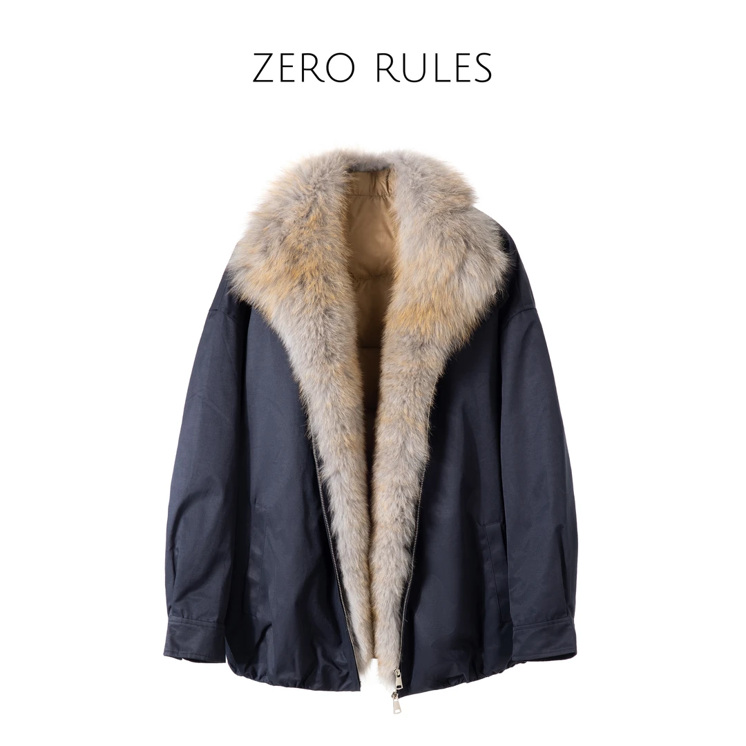 ZJ 25111263【夜色】双色狐狸毛90白鹅绒可拆内胆午夜蓝派克鹅绒服