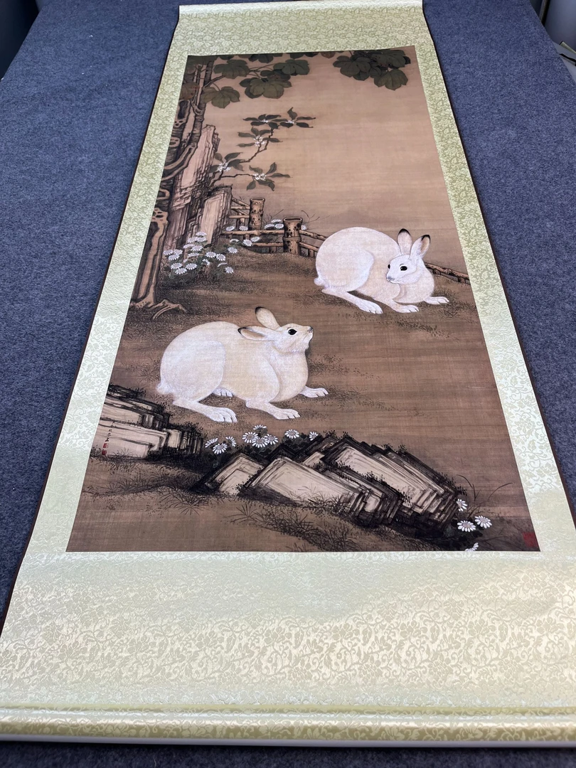 《梧桐双兔》精装160*60卷轴画微喷