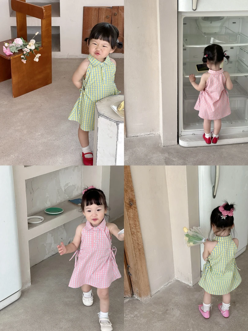 NIMO【松岛之夏】韩版欧若风夏款女宝宝洋气时尚百搭格子连衣裙