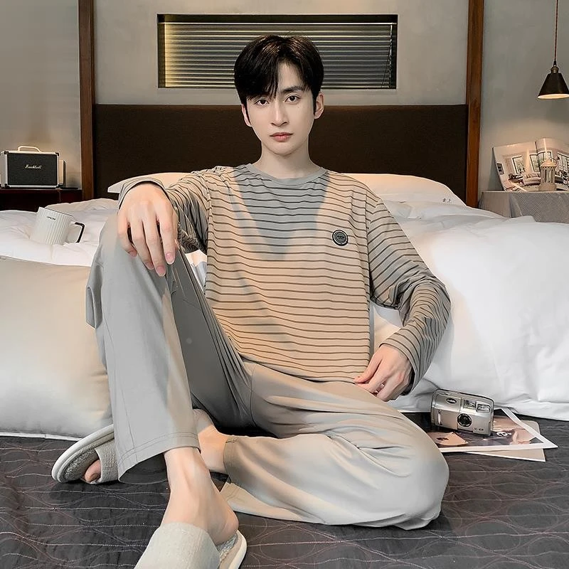 维多利亚男士睡衣春秋季莫代尔2025年大码休闲秋款男生家居服套装