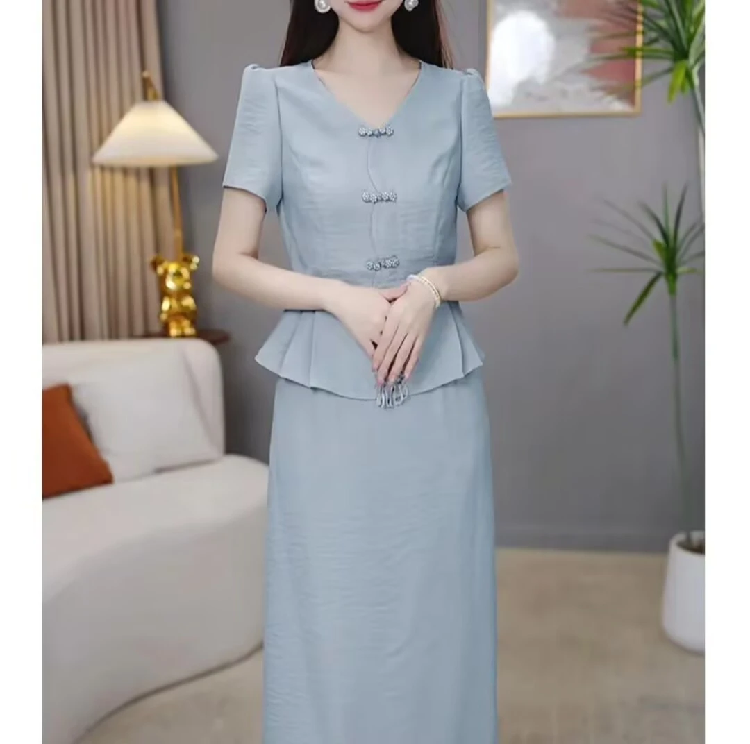 2025夏季爆款女装两件套修身显瘦优雅精致新中式温柔知性洋气轻熟