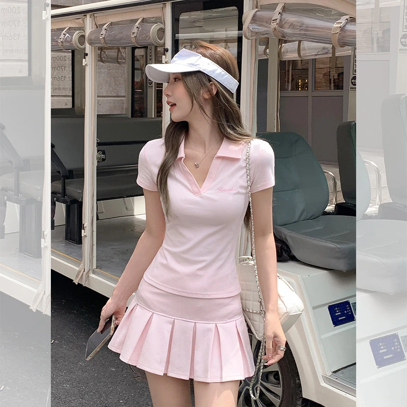 2025夏季新款潮流显年轻藏肉减尺寸领口上衣搭配仿两件式裤裙夏季