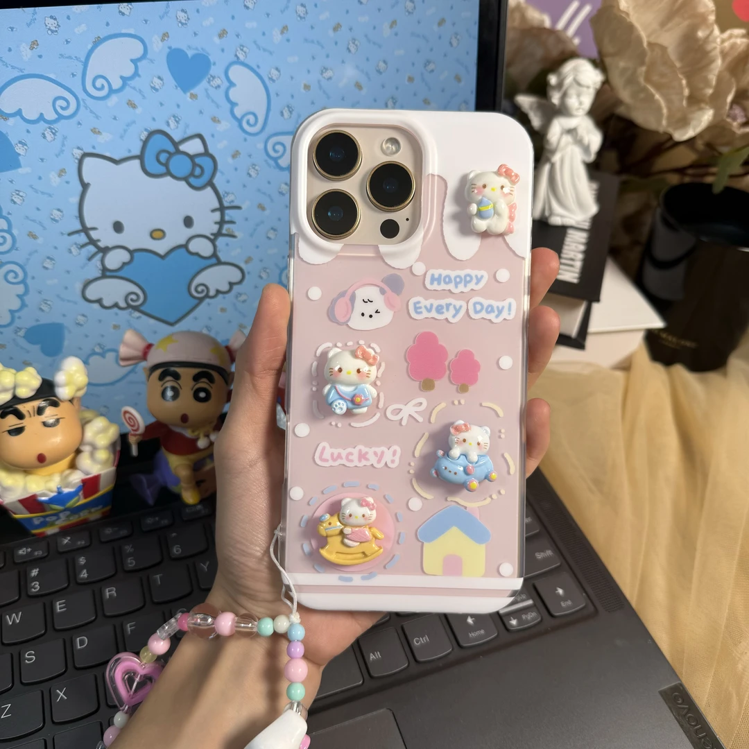 Kitty立体吊坠ins风全包少女感iPhone13~16pm防摔