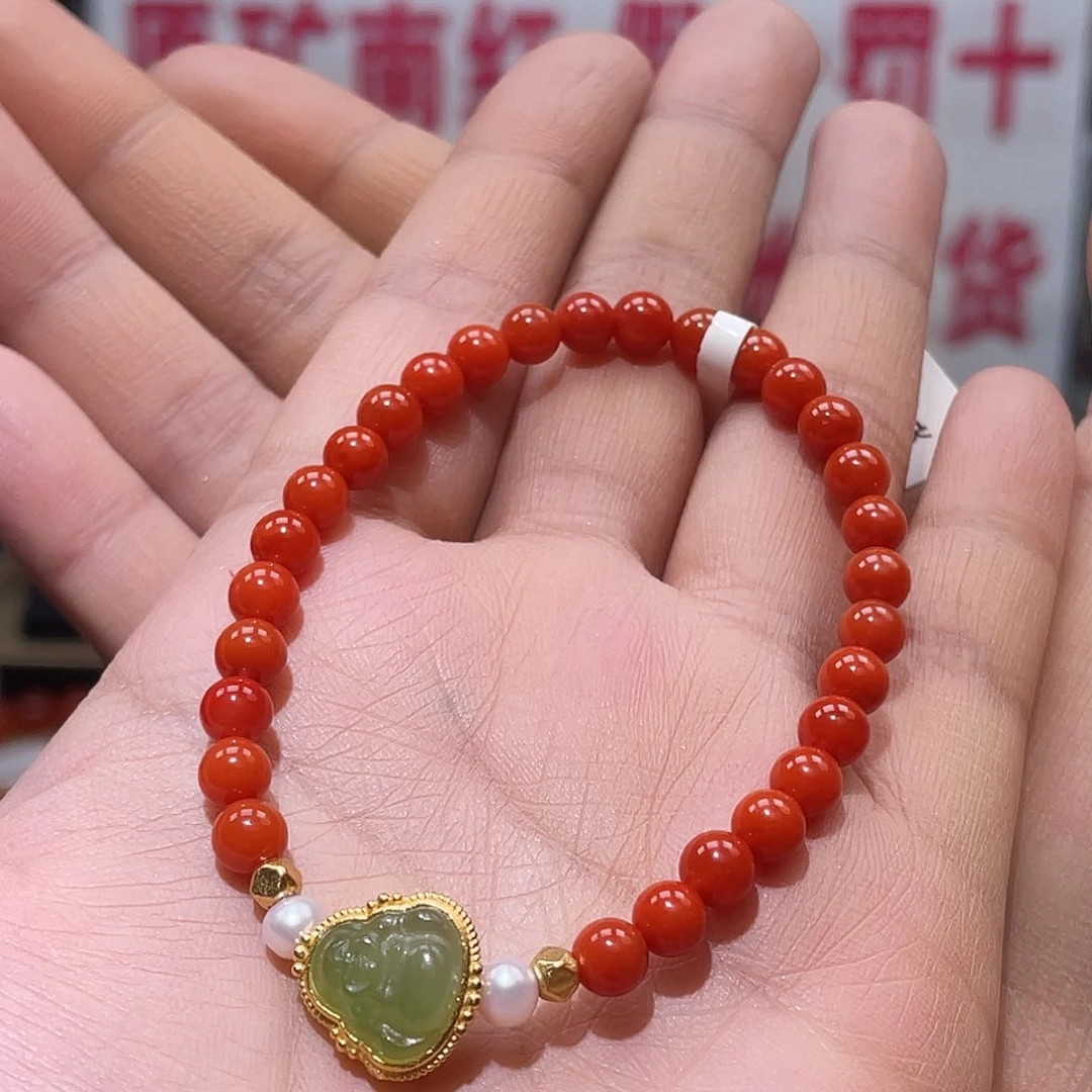 南红玛瑙原矿南红冷水河柿子红卡5手串未镶嵌