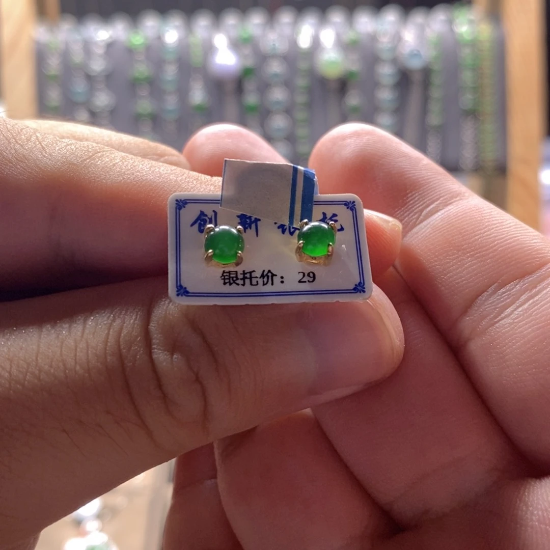 翡翠银S925镶嵌颈饰翡翠耳钉