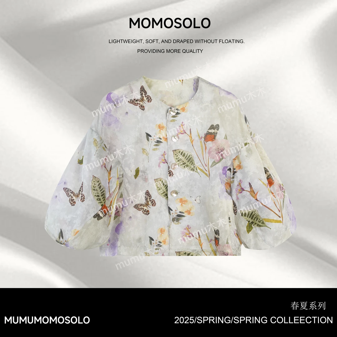 MUMU•MOMOSOLO•翩若•2025s 女夏蝶舞生花提花衬衫花卉外套 YM1655
