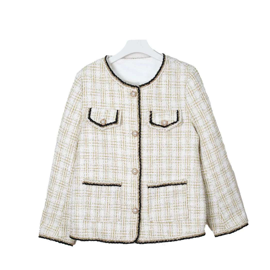 E1066【新款】时尚白色圆领小香风洋气短外套