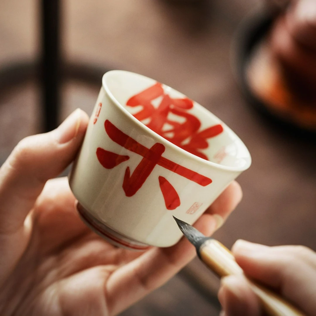 仿古喜乐主人杯家用大容量功夫小茶杯高档个人陶瓷品茗杯复古对杯