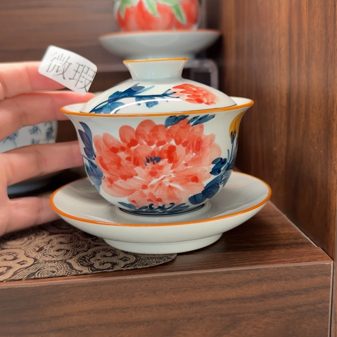 釉下手绘茶具微瑕