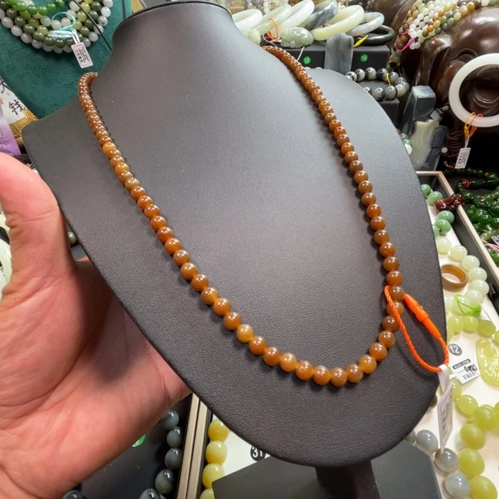 手链未镶嵌和田玉新疆且末红糖卡6珠子有结构包容