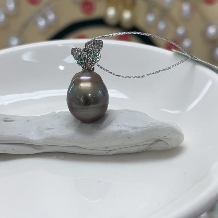 颈饰银S925镶嵌海水珍珠大溪地 11-12mm 18号