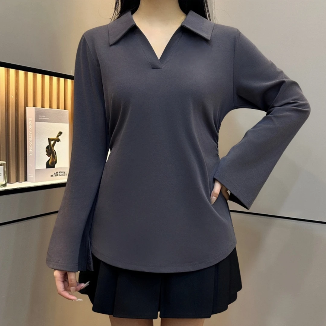 胖MM浮生 M25022长袖时尚翻领T恤春夏季新款洋气百搭显瘦上衣