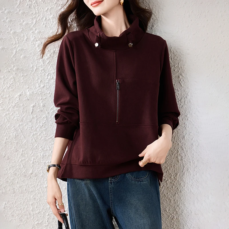 【女神新衣】半高领长袖卫衣女2025秋冬新款时尚休闲宽松上衣女