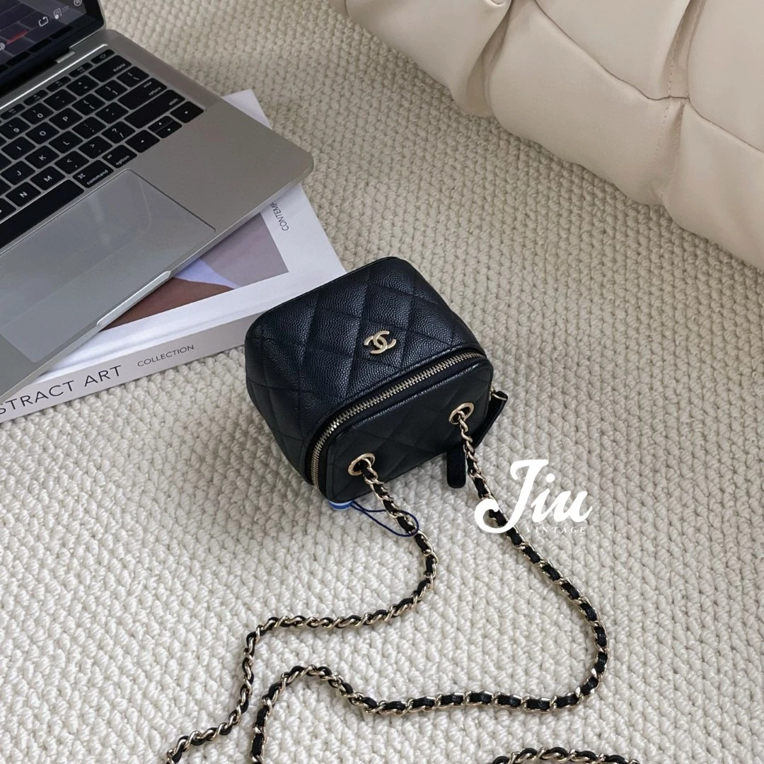 99新 Chanel/香奈儿 金荔枝牛mini化妆盒子31开中检JM13-0455