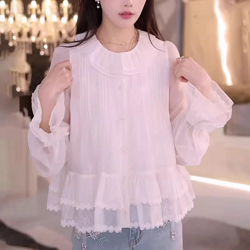 法式荷叶边衬衫女士2025春季新款洋气减龄设计感独特别致小衫上衣