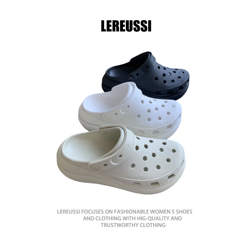 2LEREUSSI5公分洞洞鞋男女沙滩厚底情侣小个子增高包头透气凉拖鞋