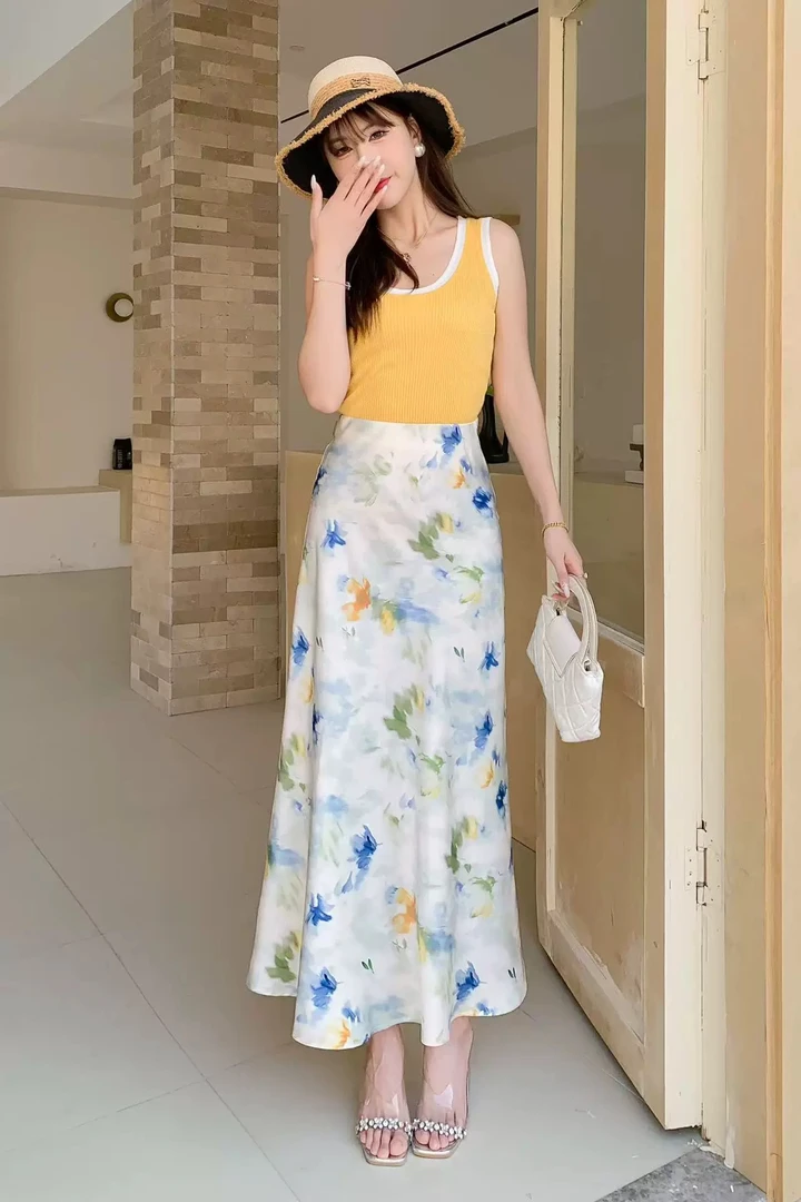 【依燃】（印花半裙）法式女装印花醋酸直喷印花半裙