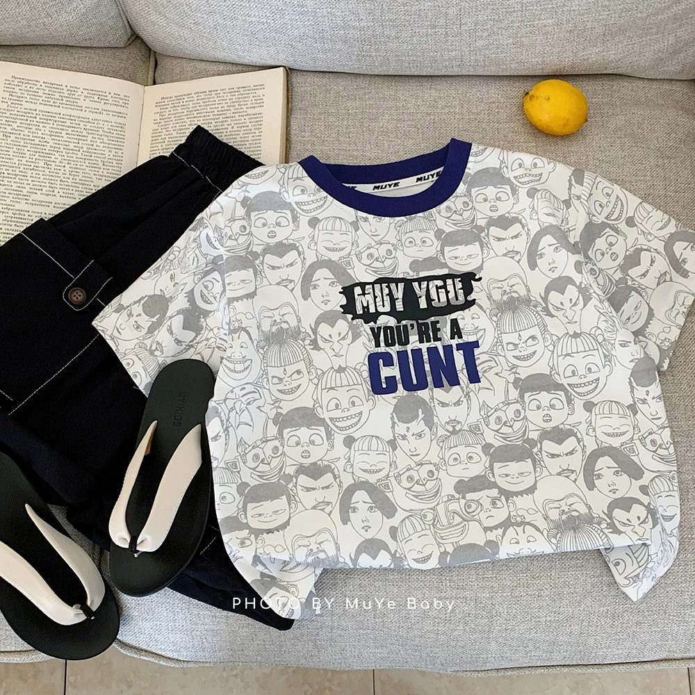 kkmy7648 短袖男童韩版满印可爱卡通t恤宝宝百搭宽松上衣套头衫潮