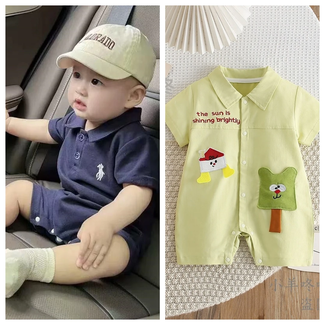 到手2件]新款夏季婴幼薄款洋气男女宝宝可爱时尚连体衣哈衣爬服