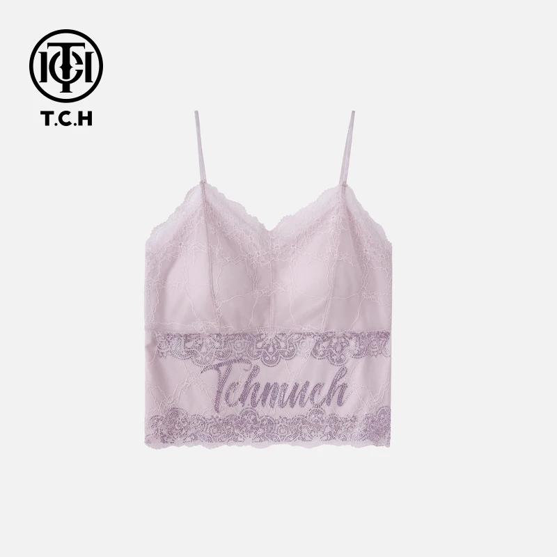 TCH现货私服烫钻工艺百搭蕾丝吊带背心美背女T75A14E5018轻奢tch