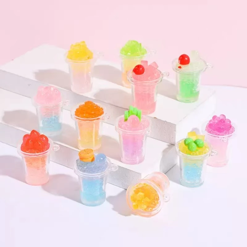 （许愿+对对碰）创意卡通立体夜光水果冰沙杯diy树脂饰品配件