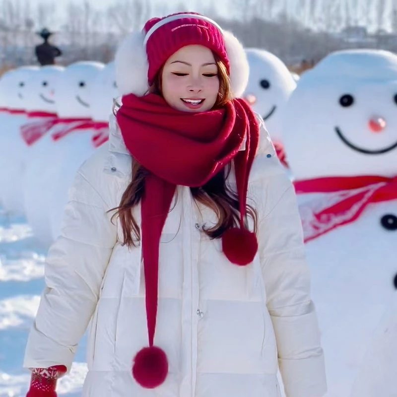 珍千红【董艺旅行穿搭】百搭纯色针织三角披肩秋冬保暖围巾护颈围脖