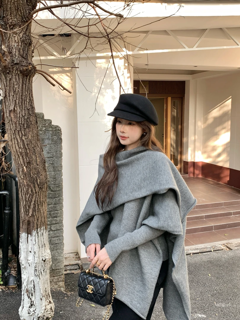 EIA一尧【听见你的声音】气质清冷松弛感披肩+上衣复古高级慵懒套装