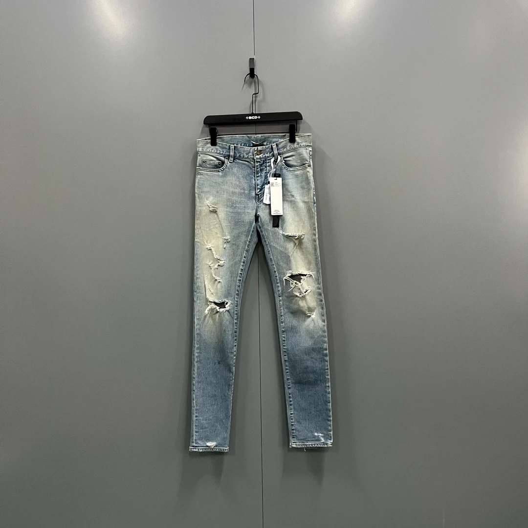 95新 YSL/圣罗兰 jp924 018277 slp 做旧水洗破洞牛仔裤 30码