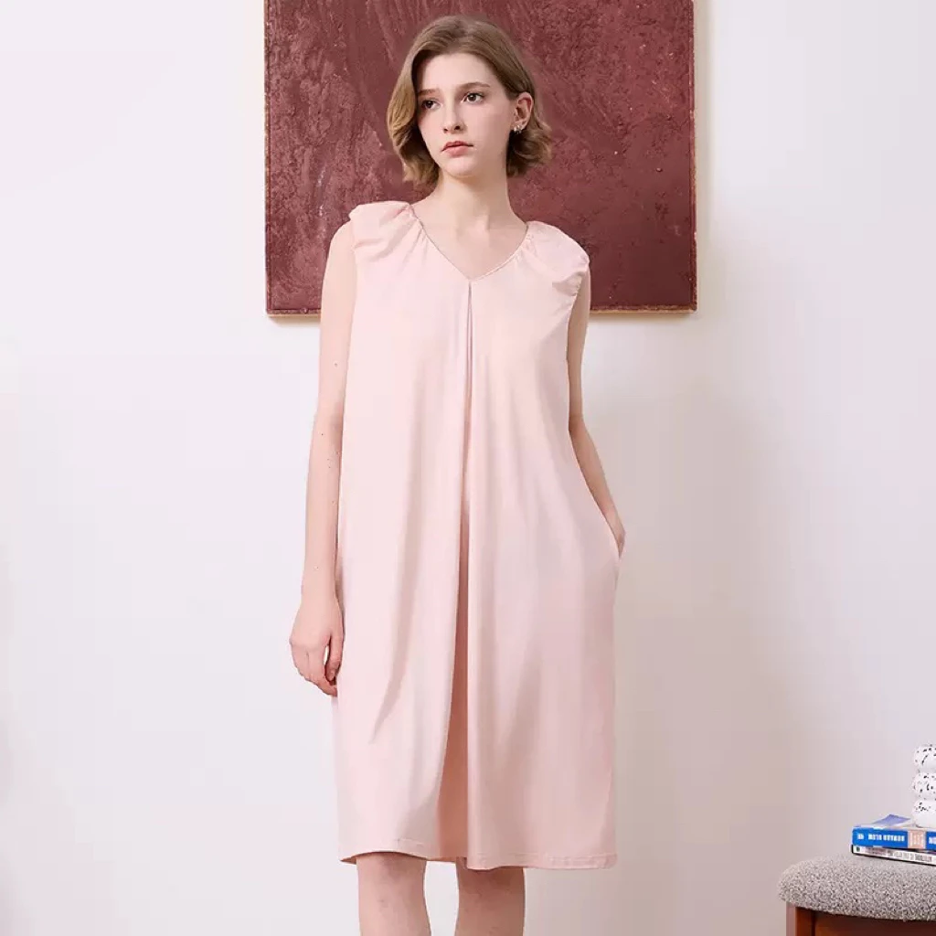 【陌维】专柜夏季奥地利兰精莫代尔棉甜美女设计感可外穿带胸垫睡裙