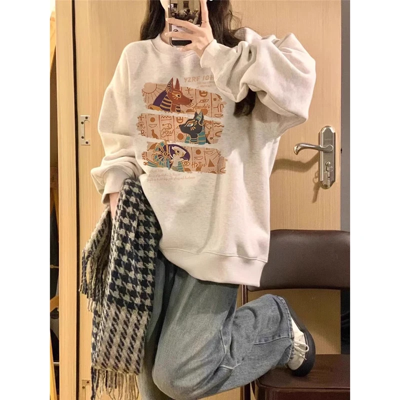 加肥大码300斤复古小众别致圆领卫衣男女秋冬季宽松显瘦重磅上衣