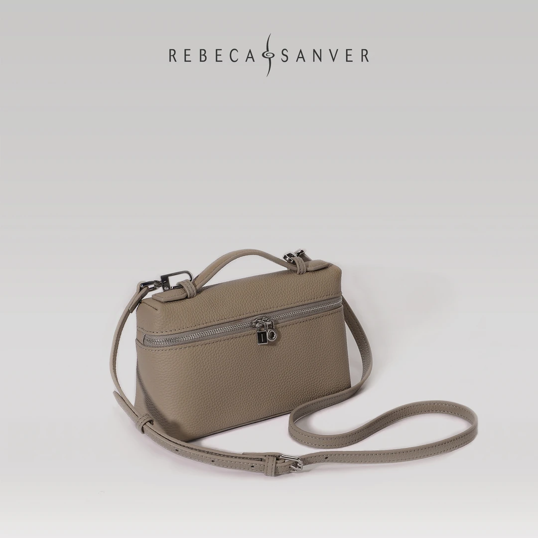 REBECA SANVER 老钱风头层牛皮饭盒包简约时尚手提化妆包斜挎包