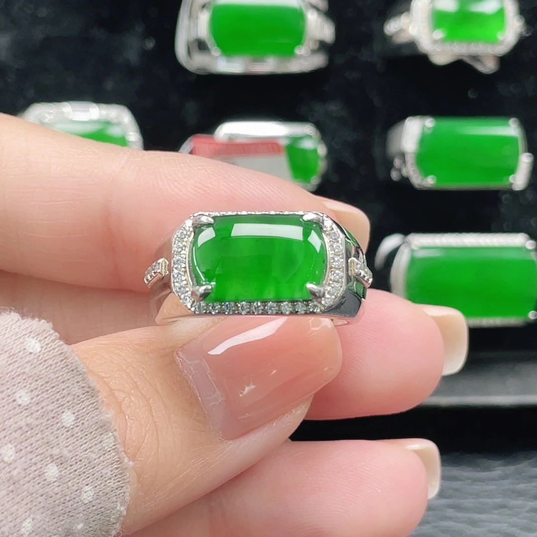 翡翠银S925镶嵌戒指天然A货翡翠没运费险2738