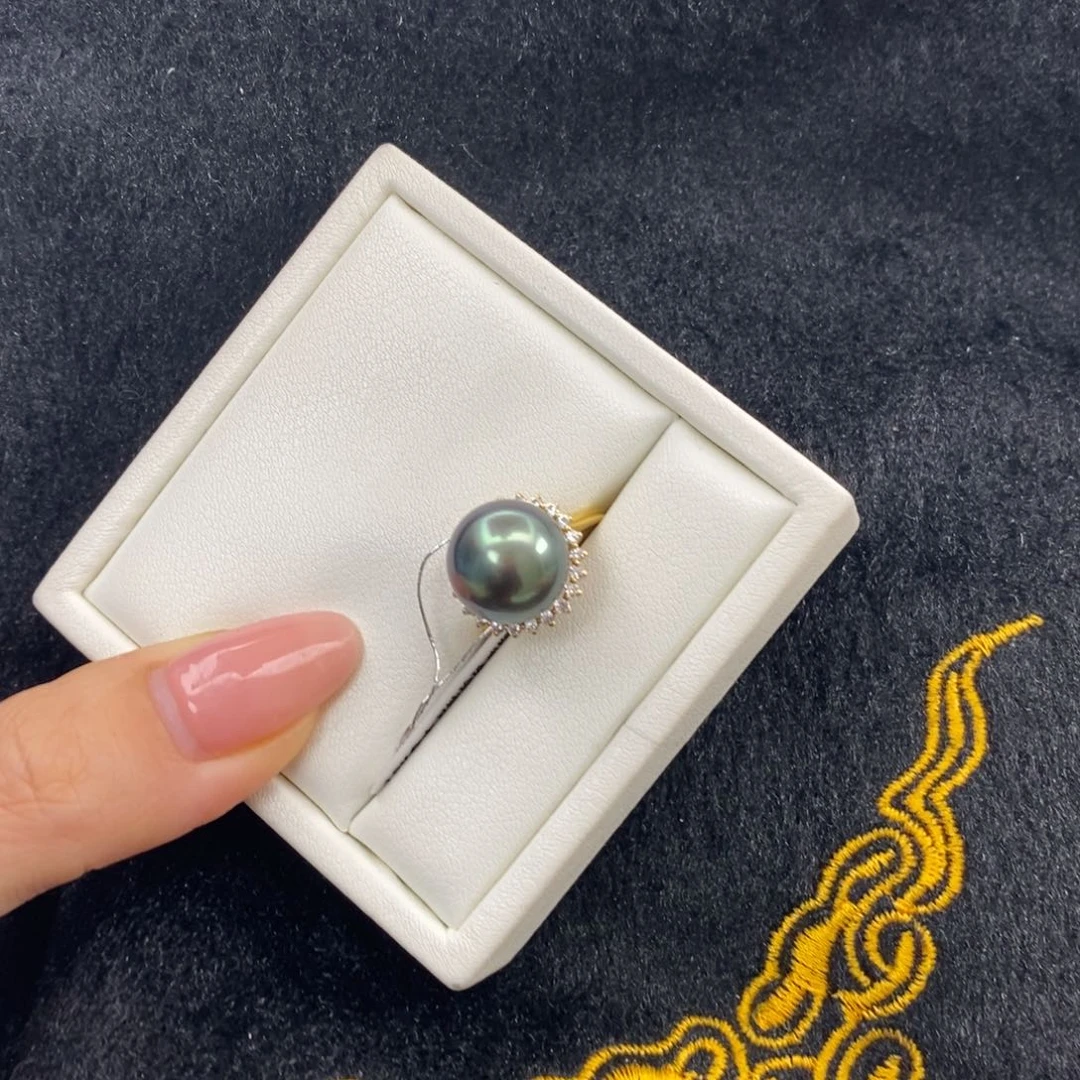 海水珍珠戒圈18K金镶嵌12-13mm