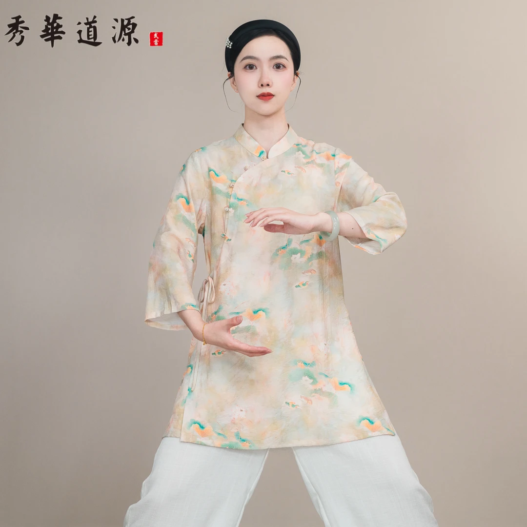新女款单上衣【冰丝麻】夏款斜襟7分袖太极服武术练功表演服