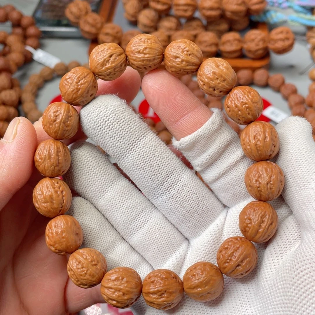 文玩核桃手串14mm水晶蜡皮金豆子