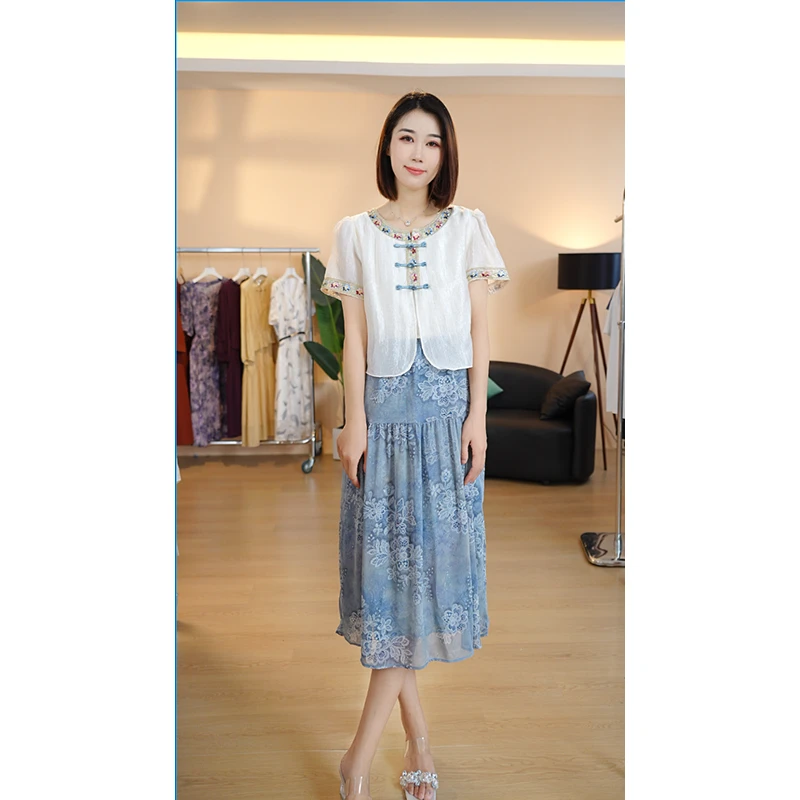 L964夏季新款显瘦气质洋气轻奢中长款时尚夏季收腰复古法式连衣裙