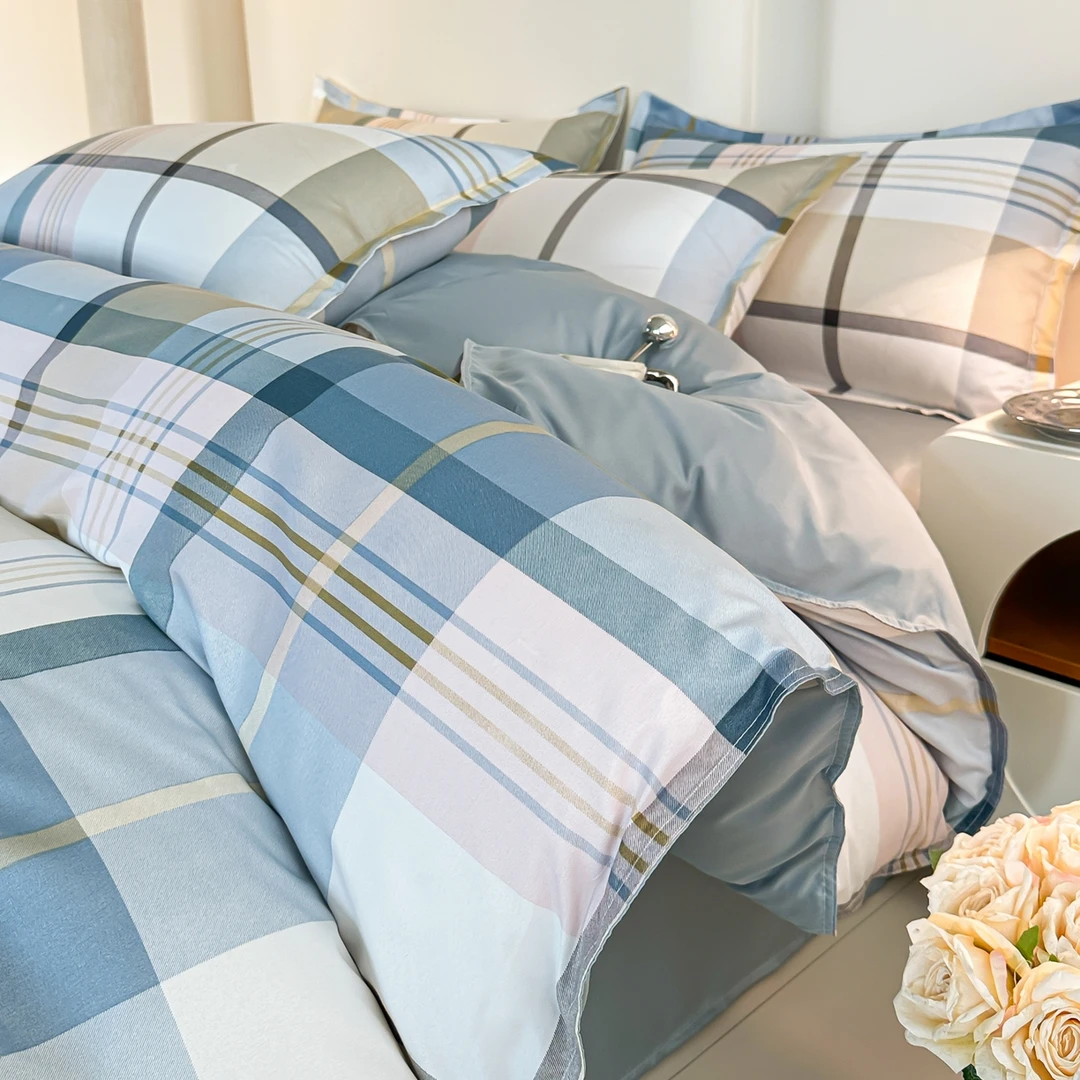 2025年新款无印风学生印花四件套芦荟水洗棉被套床单三件套床品