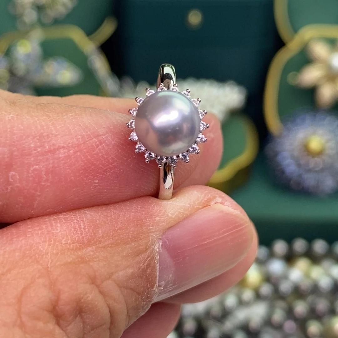 银S925镶嵌戒指海水珍珠