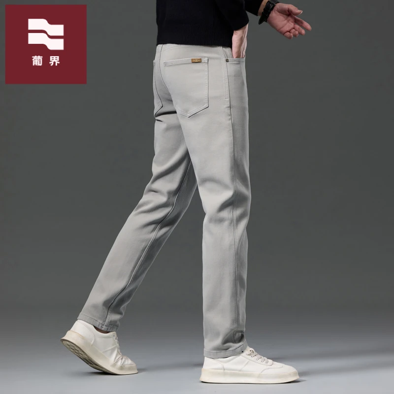 男装高端浅色牛仔裤男士春秋款修身直筒长裤秋季男裤2025新款裤子