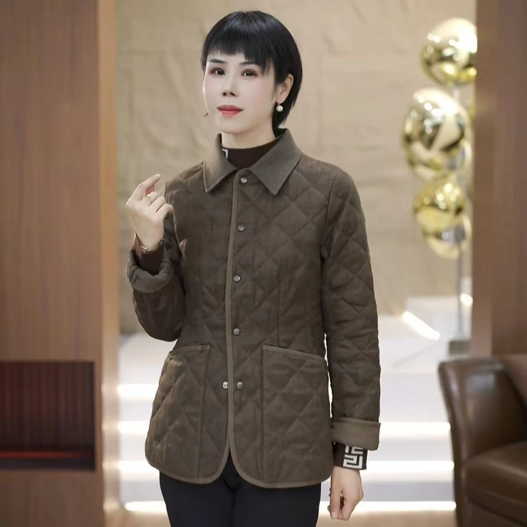 【渲渲推荐】DF-02722冬季修身翻领菱格外套