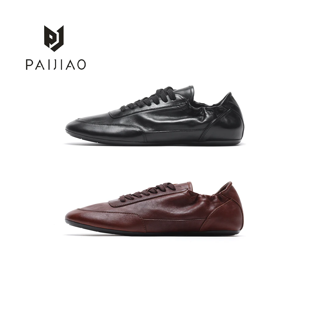 马皮手工皮面百搭系带褶皱休闲平底鞋女阿甘鞋运动德训鞋XD113035