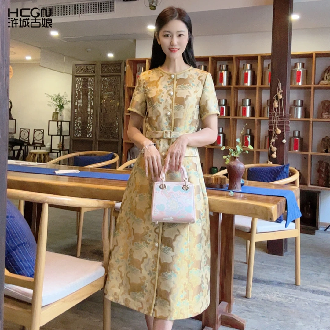 【大师系列-钱小萍宋锦】国风中式夏季气质知意连衣裙HBSS050221