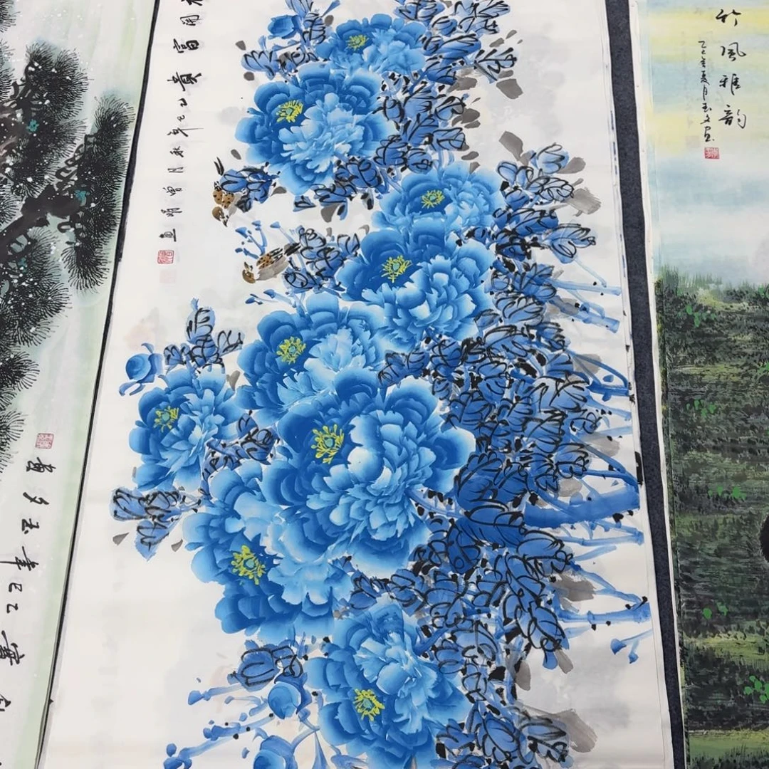 国画140×70青花瓷纯色手绘画画画