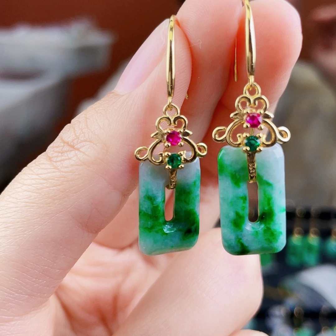 翡翠银S925镶嵌耳饰饰品