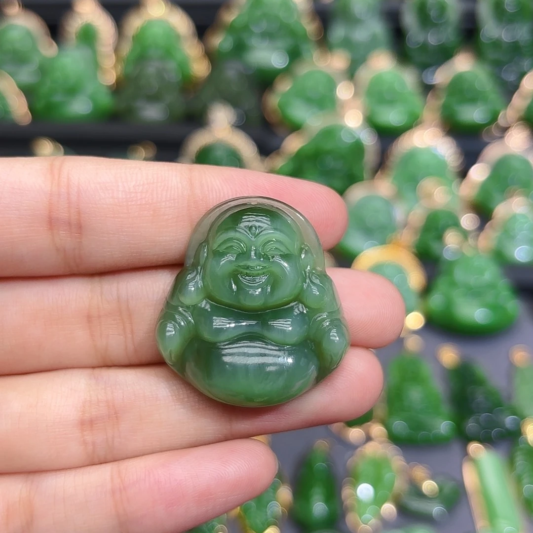 和田玉（碧玉）未镶嵌颈饰32m猫眼佛公编绳