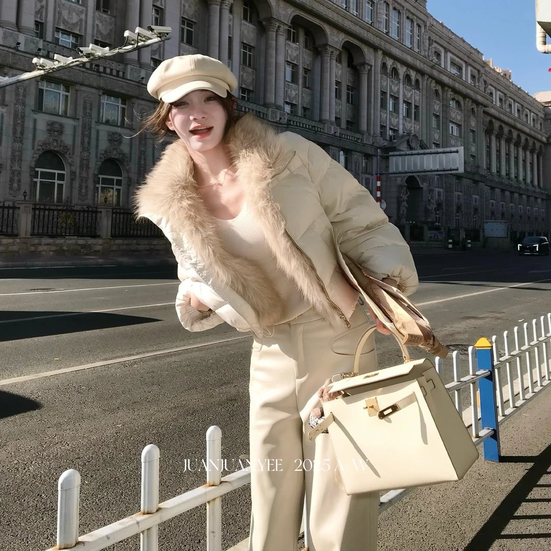 juanjuanyee【暖冬奶包】可拆卸环保毛领派克保暖羽绒服外套