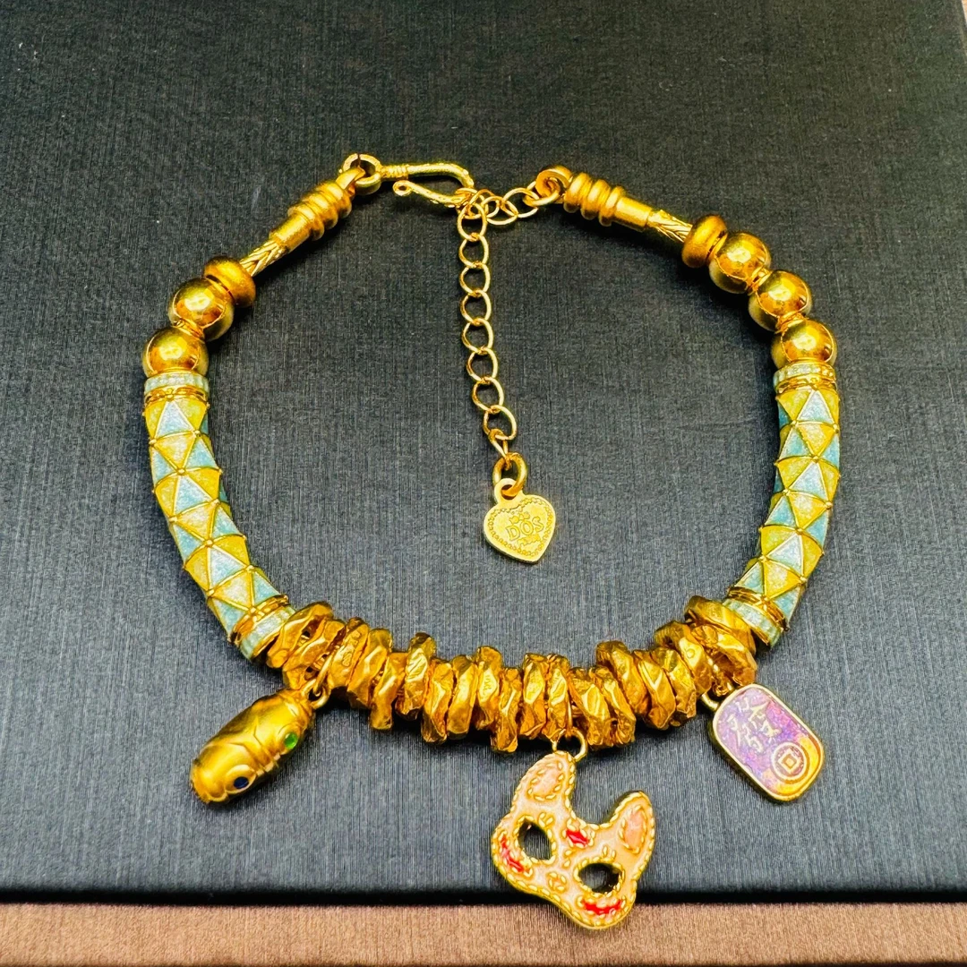 24#足金999 盘缠 弯管 兔子面具手链【赠合金链】